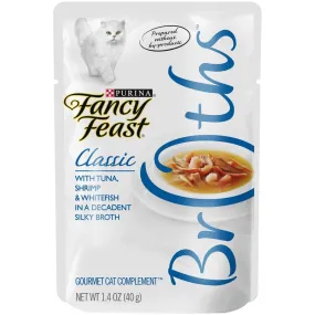 12% OFF: Fancy Feast Classic Broths Tuna, Shrimp & Whitefish Pouch Cat Food 40g x 16