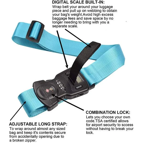 Anti-Theft Luggage Belt with Digital Scale and Double Lock