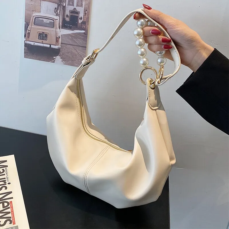 Back to College Elegant Female Pearl Tote PU bag 2021 Fashion New High Quality Women Designer Handbag pearl Chain Shoulder Messenger Bag Purses