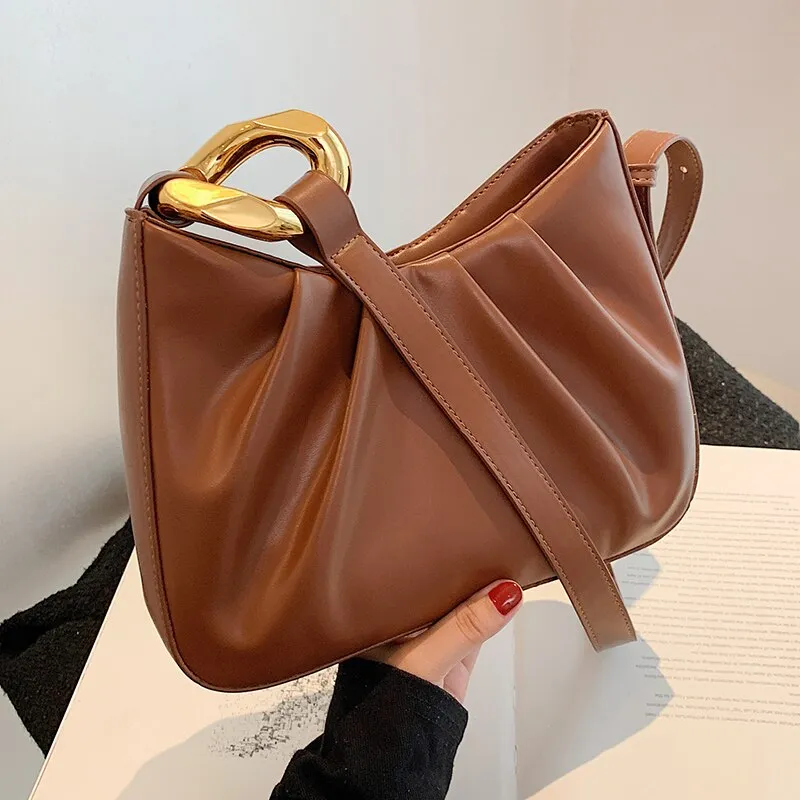 Back to College Elegant Female Pleated solid color 2021 Fashion New Quality PU Leather Women's Designer Handbag Travel Shoulder Messenger Bag