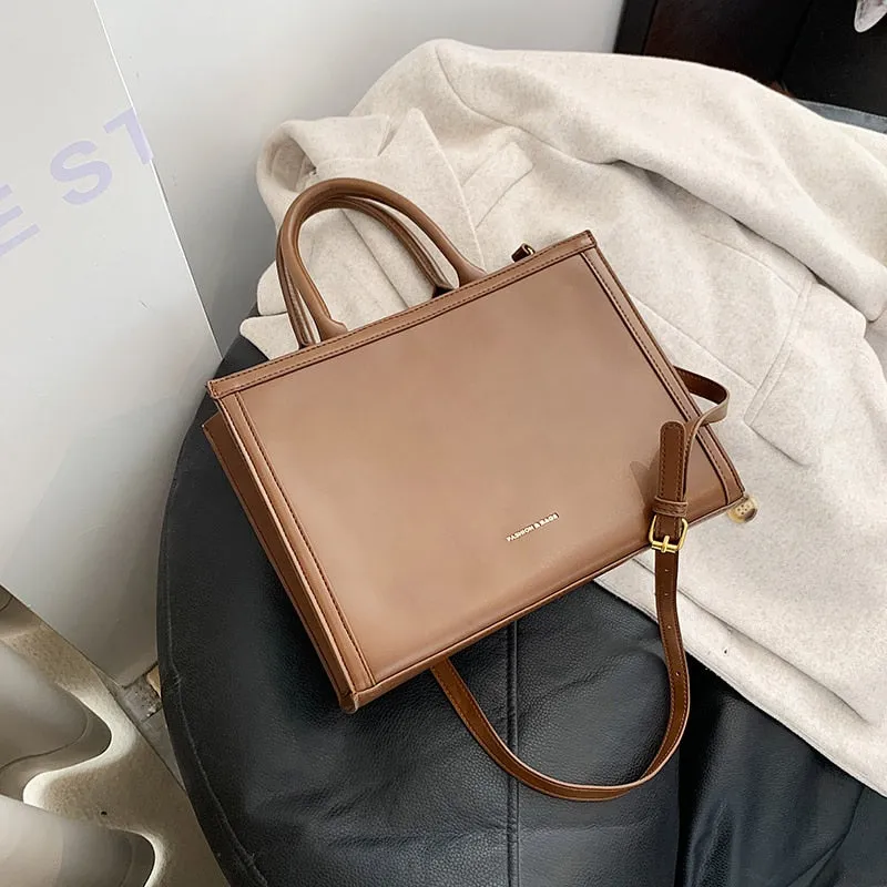 Back to College Solid color Large Tote bag 2021 Fashion New Quality PU Leather Women's Designer Handbag High capacity Shoulder Messenger Bag