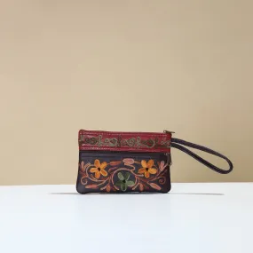 Black - Kashmiri Crewel Hand Embroidery Leather Clutch 11