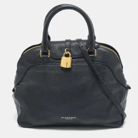 Black Leather Padlock Flap Satchel