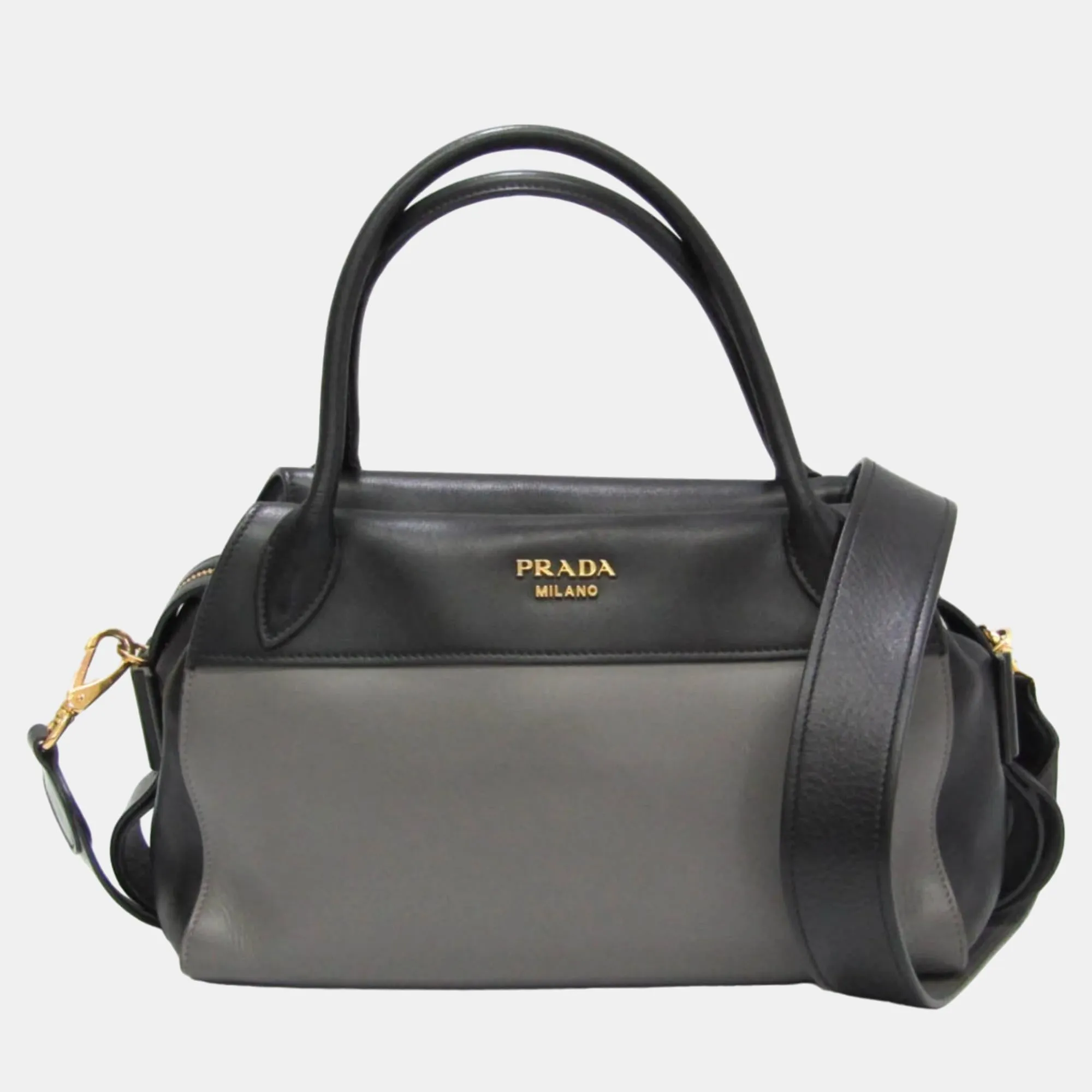 Black/Gray Calf Leather City Bowling Ribbon Bag