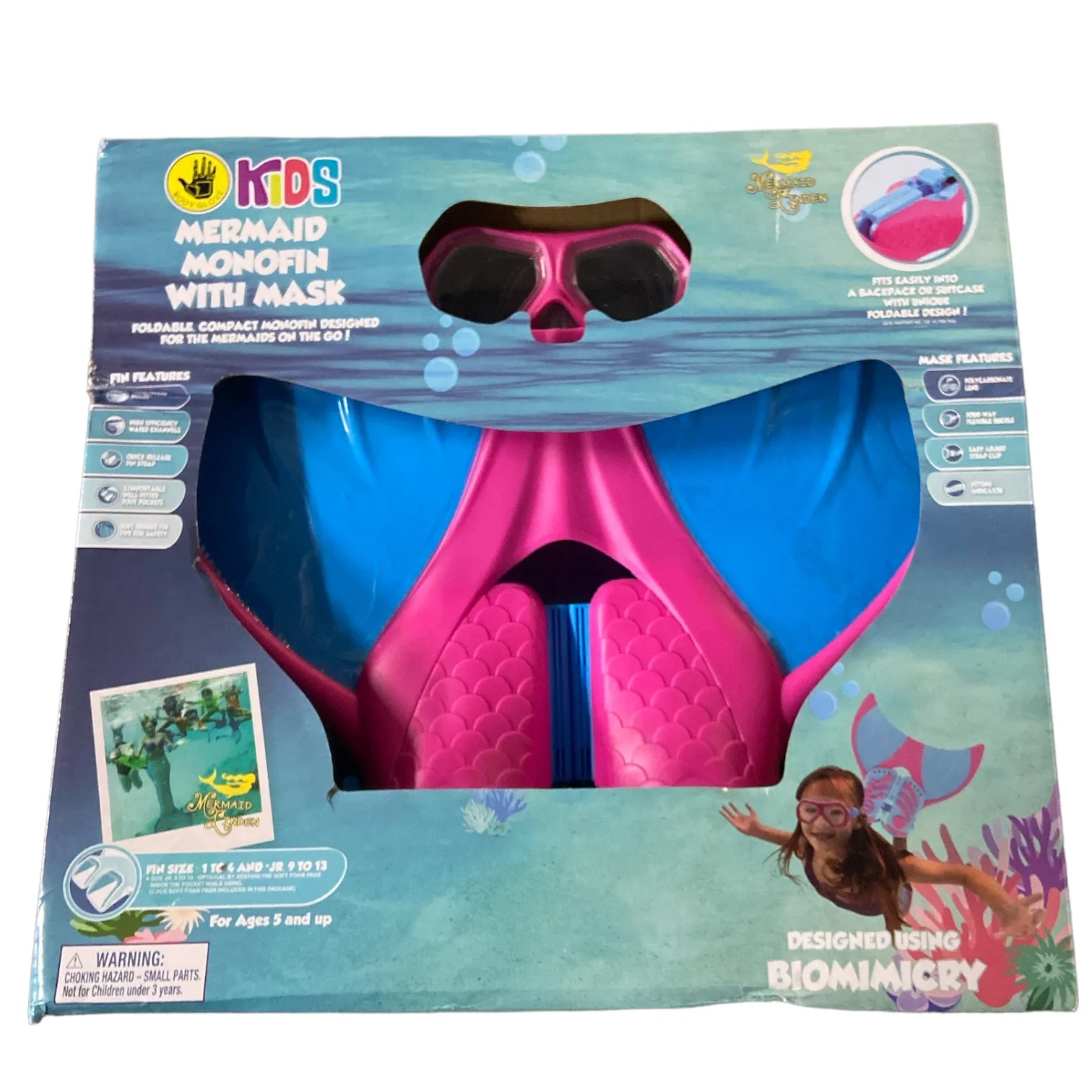 Body Glove Kids' Mermaid Foldable Single Fin, Includes Adjustable Goggles