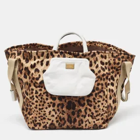 Brown/Black Leopard Print Fabric Front Pouch Tote