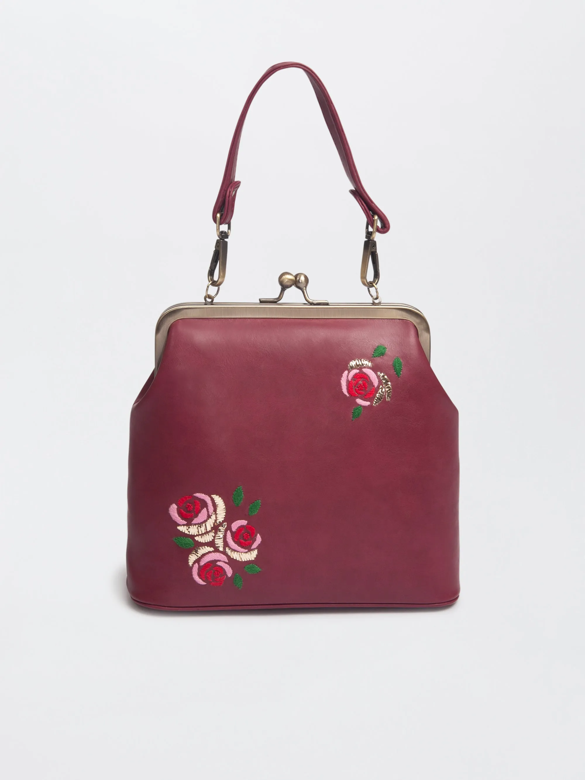 Burgundy Hand Embroidered Three Roses Clutch