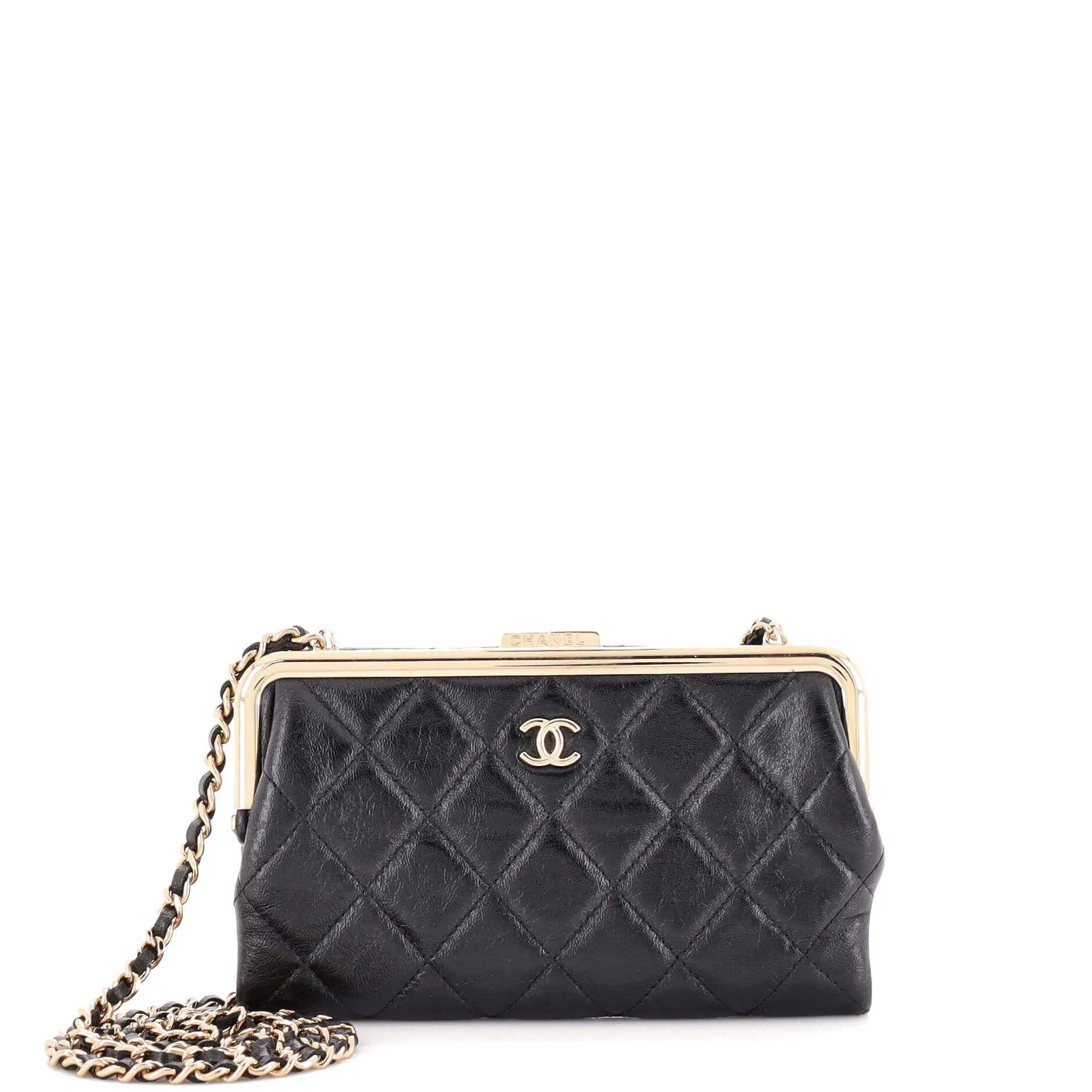 CHANEL Logo Clasp Frame Clutch with Chain Quilted Lambskin Small