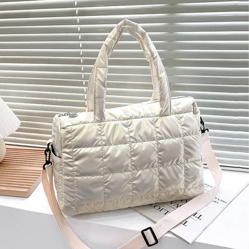 Christmas Gift 2021 Winter New Down Bags Luxury Space Cotton Handbags Women's Bags Designer Ladies Wide Shoulder Strap Messenger Bag Sac A Main