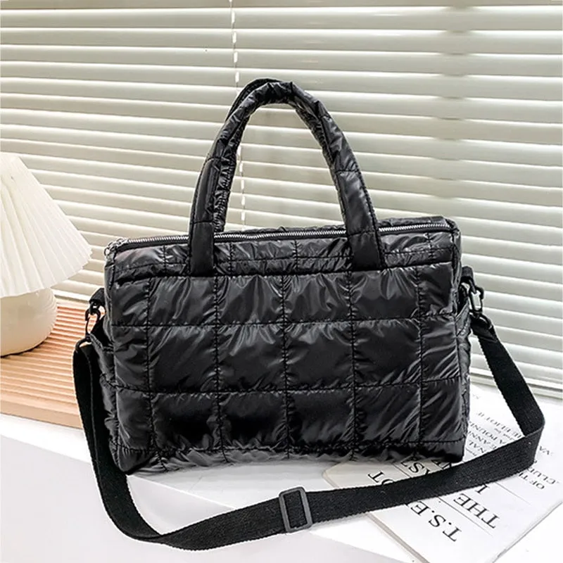 Christmas Gift 2021 Winter New Down Bags Luxury Space Cotton Handbags Women's Bags Designer Ladies Wide Shoulder Strap Messenger Bag Sac A Main