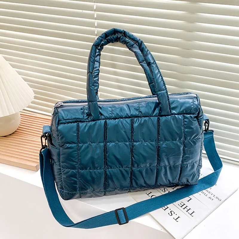 Christmas Gift 2021 Winter New Down Bags Luxury Space Cotton Handbags Women's Bags Designer Ladies Wide Shoulder Strap Messenger Bag Sac A Main