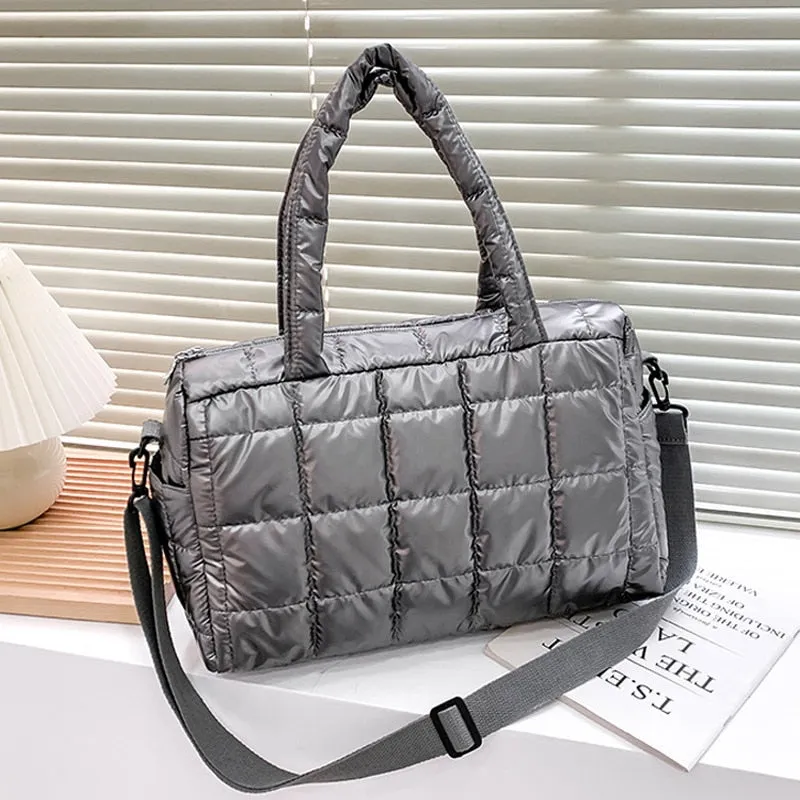 Christmas Gift 2021 Winter New Down Bags Luxury Space Cotton Handbags Women's Bags Designer Ladies Wide Shoulder Strap Messenger Bag Sac A Main