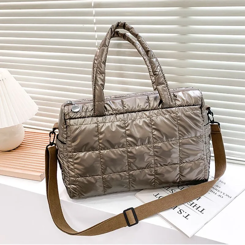 Christmas Gift 2021 Winter New Down Bags Luxury Space Cotton Handbags Women's Bags Designer Ladies Wide Shoulder Strap Messenger Bag Sac A Main