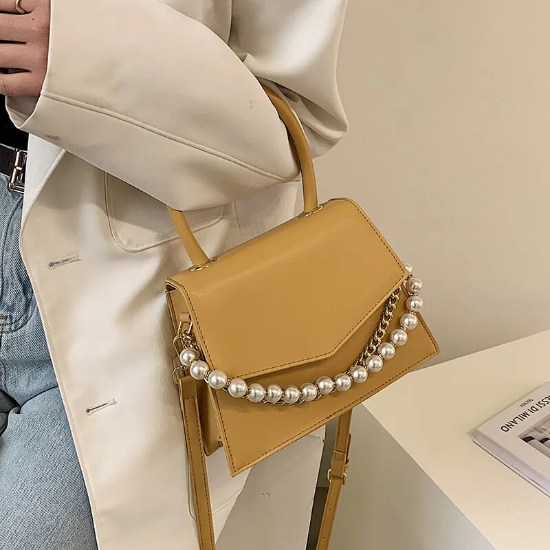 Christmas Gift Elegant Female Pearl Tote bag 2021 Fashion New Quality PU Leather Women's Designer Handbag Solid color Shoulder Messenger Bag