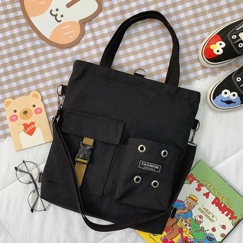 Christmas Gift Fashion Trend Women's Bag 2021 New Canvas Shoulder Bag Cute Bear Student Messenger Bag Literary Zipper Luxury Handbags Tote Bag