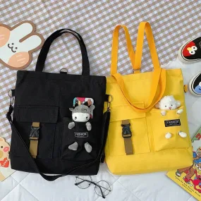 Christmas Gift Fashion Trend Women's Bag 2021 New Canvas Shoulder Bag Cute Bear Student Messenger Bag Literary Zipper Luxury Handbags Tote Bag