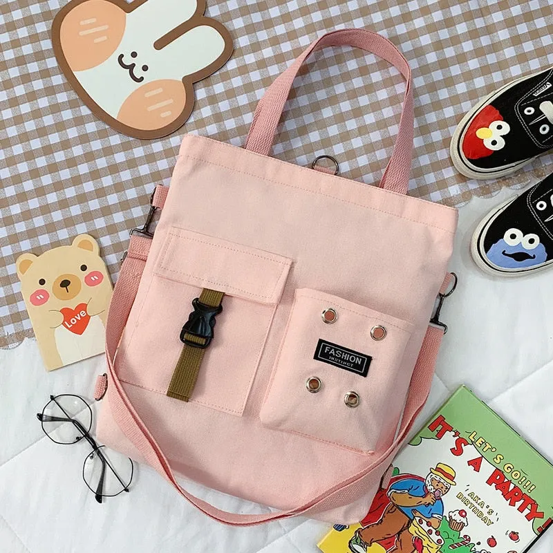 Christmas Gift Fashion Trend Women's Bag 2021 New Canvas Shoulder Bag Cute Bear Student Messenger Bag Literary Zipper Luxury Handbags Tote Bag