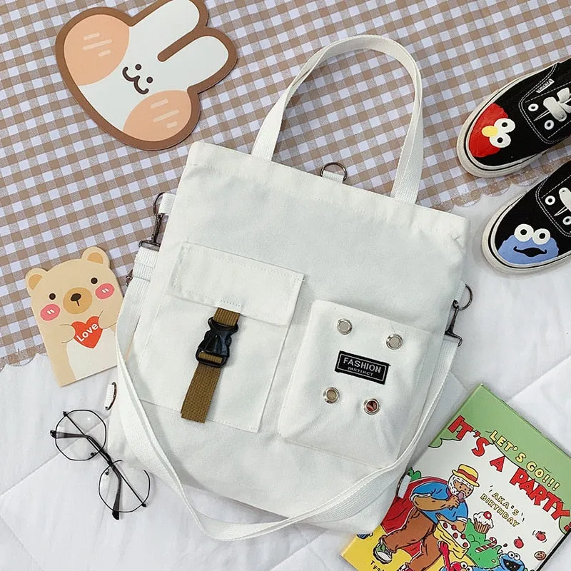 Christmas Gift Fashion Trend Women's Bag 2021 New Canvas Shoulder Bag Cute Bear Student Messenger Bag Literary Zipper Luxury Handbags Tote Bag