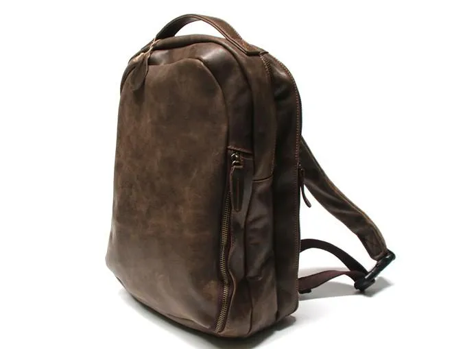 Coffee Leather Mens Backpacks Travel Backpacks Laptop Backpack for men