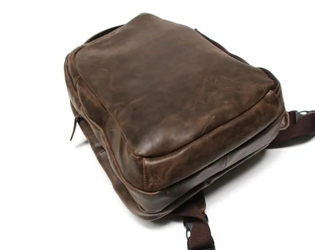 Coffee Leather Mens Backpacks Travel Backpacks Laptop Backpack for men