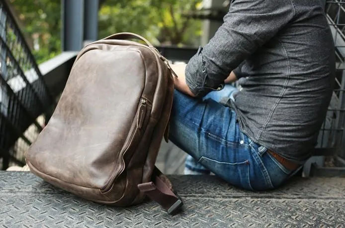 Coffee Leather Mens Backpacks Travel Backpacks Laptop Backpack for men