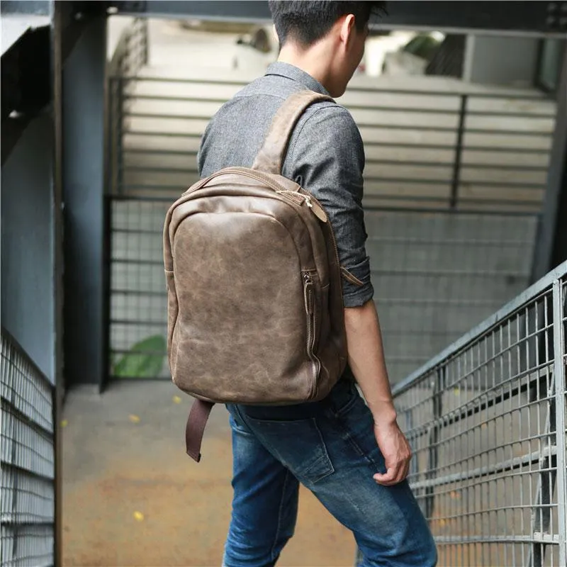 Coffee Leather Mens Backpacks Travel Backpacks Laptop Backpack for men