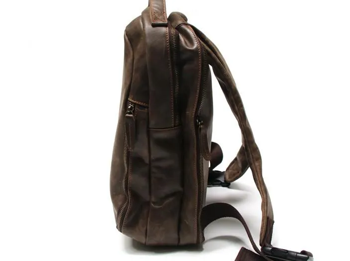 Coffee Leather Mens Backpacks Travel Backpacks Laptop Backpack for men