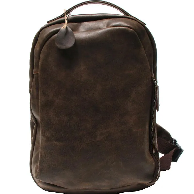 Coffee Leather Mens Backpacks Travel Backpacks Laptop Backpack for men