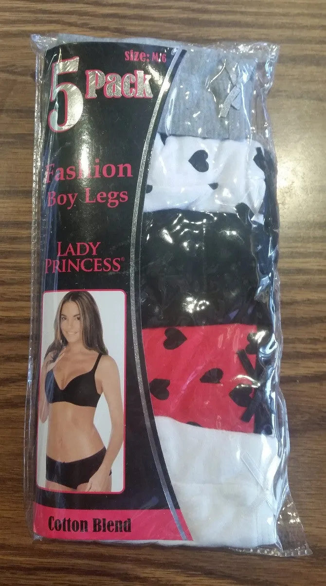 Cotton Fashion Panties 5 Pack Boyleg Hearts