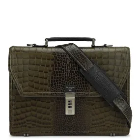 Croco Leather Portfolio - Military Green