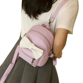 Cute, Mini Backpack, Pink with White Bow, Small Bag