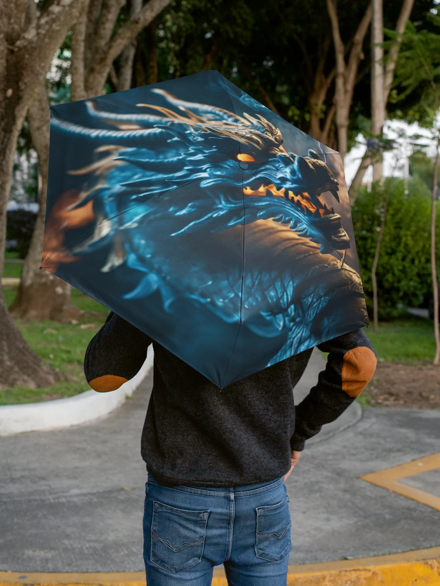 Dragon Statue Automatic Foldable Umbrella