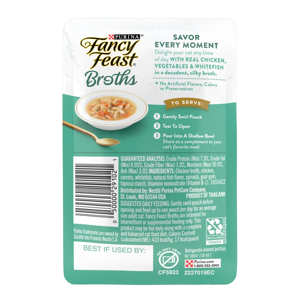 Fancy Feast Broths Classic Chicken, Vegetables & Whitefish Supplemental Cat Food Pouches