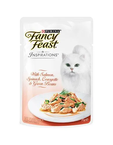 Fancy Feast Inspirations Salmon, Spinach, Courgette & Green Beans Pouch Cat Food 70g