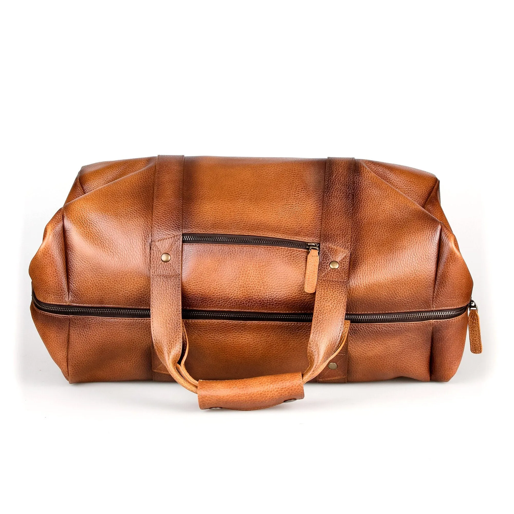 Fendrihan Pebbled Leather Travel Bag, Cognac