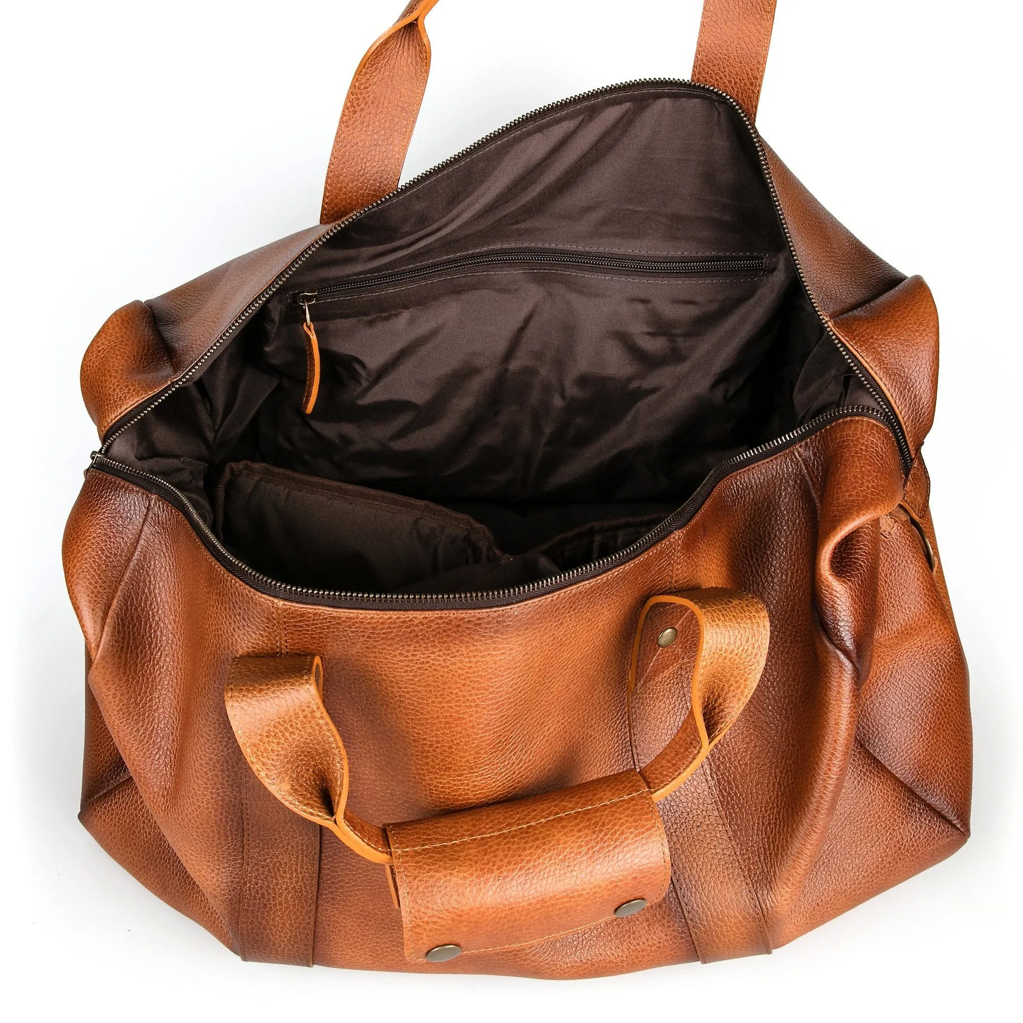 Fendrihan Pebbled Leather Travel Bag, Cognac