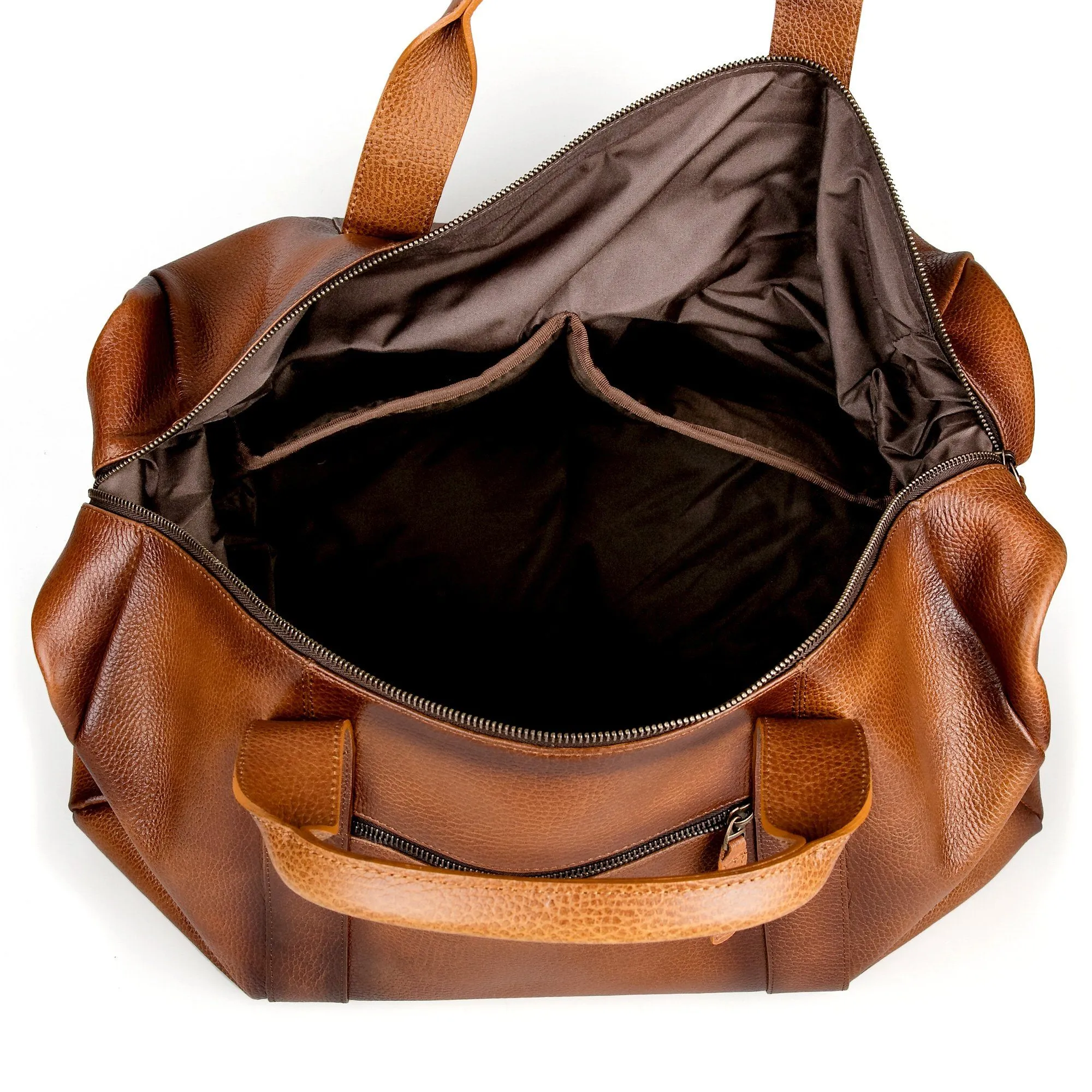 Fendrihan Pebbled Leather Travel Bag, Cognac