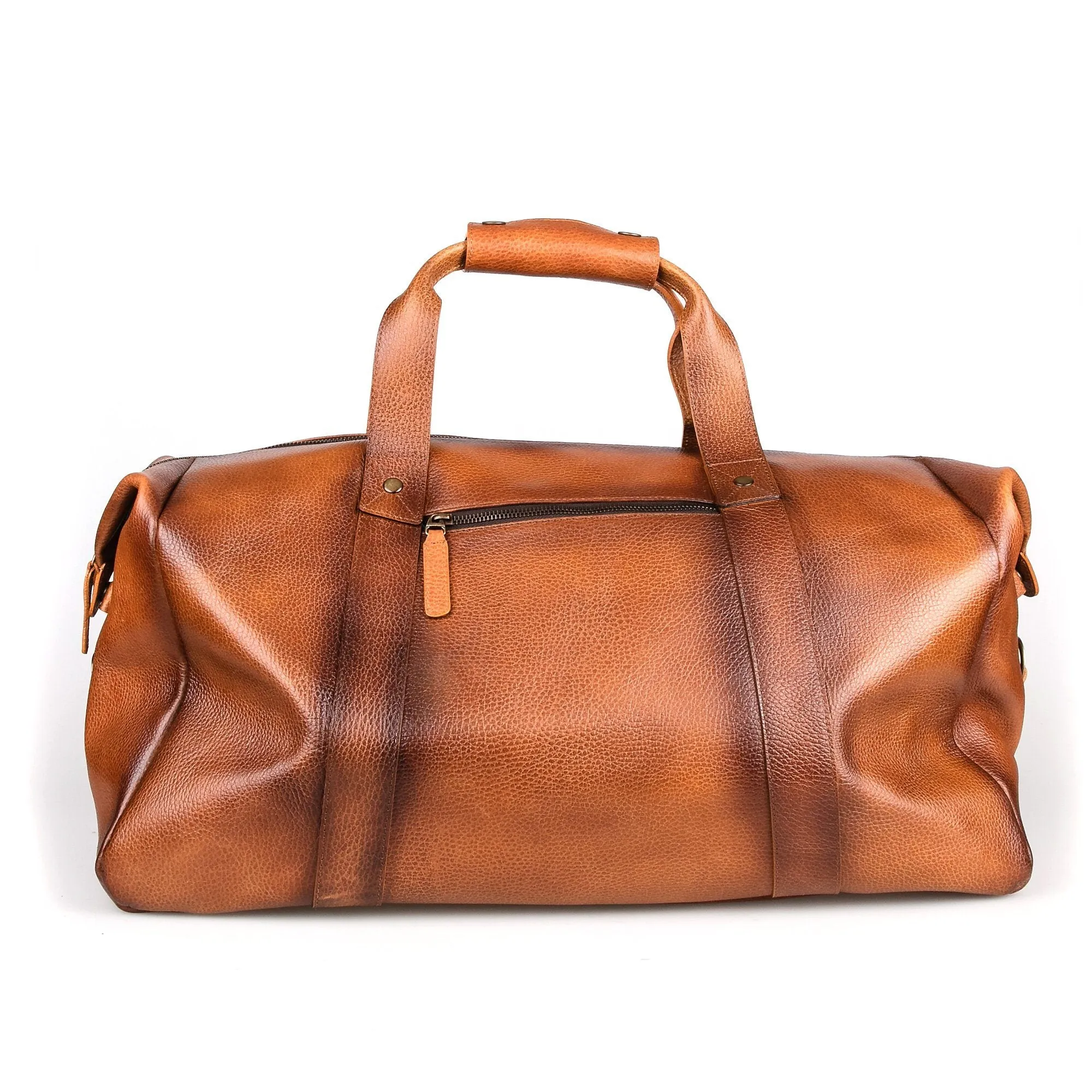 Fendrihan Pebbled Leather Travel Bag, Cognac