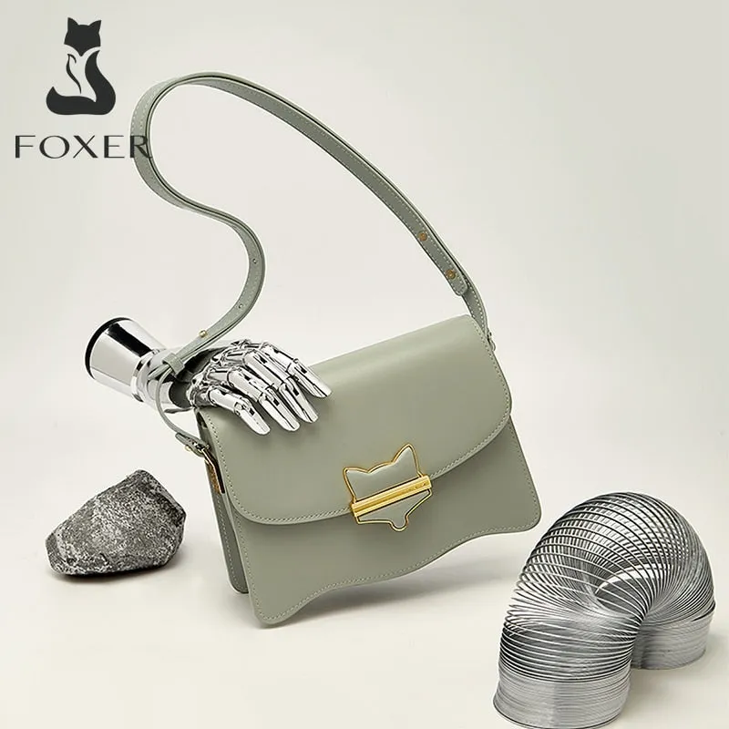 FOXER original wave design autumn and winter crossbody bag fashion all-match lady split leather shoulder bag woman square bag