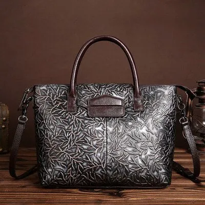 High Quality Genuine Leather Ladies Handbags Women Vintage Embossed Flower Shoulder Bags National Female Messenger Bag Tote