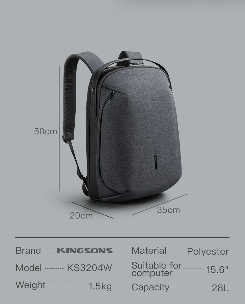 Kingsons Man Backpack Fit 15 inch Laptop USB Recharging Multi-layer Space Travel Male Bag Anti-thief Mochila