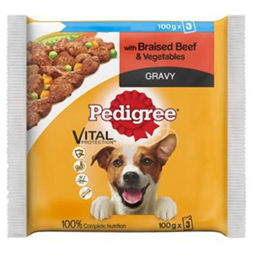 Pedigree Adult Wet Dog Food Pouches Beef in Gravy | Pack of 3