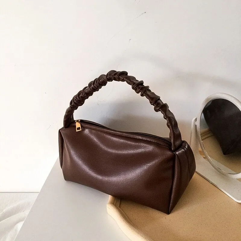 Pleated Tote bag 2021 Fashion New High-quality PU Leather Women's Designer Handbag Vintage High capacity Armpit bag Hand bag