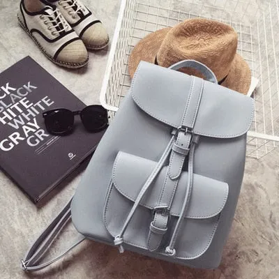 PU Leather Trendy Female Drawstring Backpacks