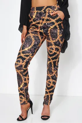 Rocca Baroque Chain Print Trousers in Black