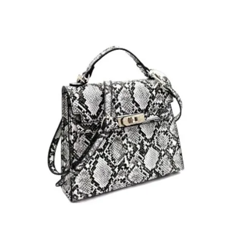 Snake-Print Turn-Lock Satchel