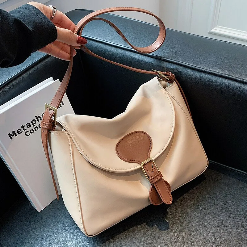 Soft Small PU Leather Flap Crossbody Bags For Women 2021 Winter Color Contrast Branded Trending Shoulder Handbags And Purses