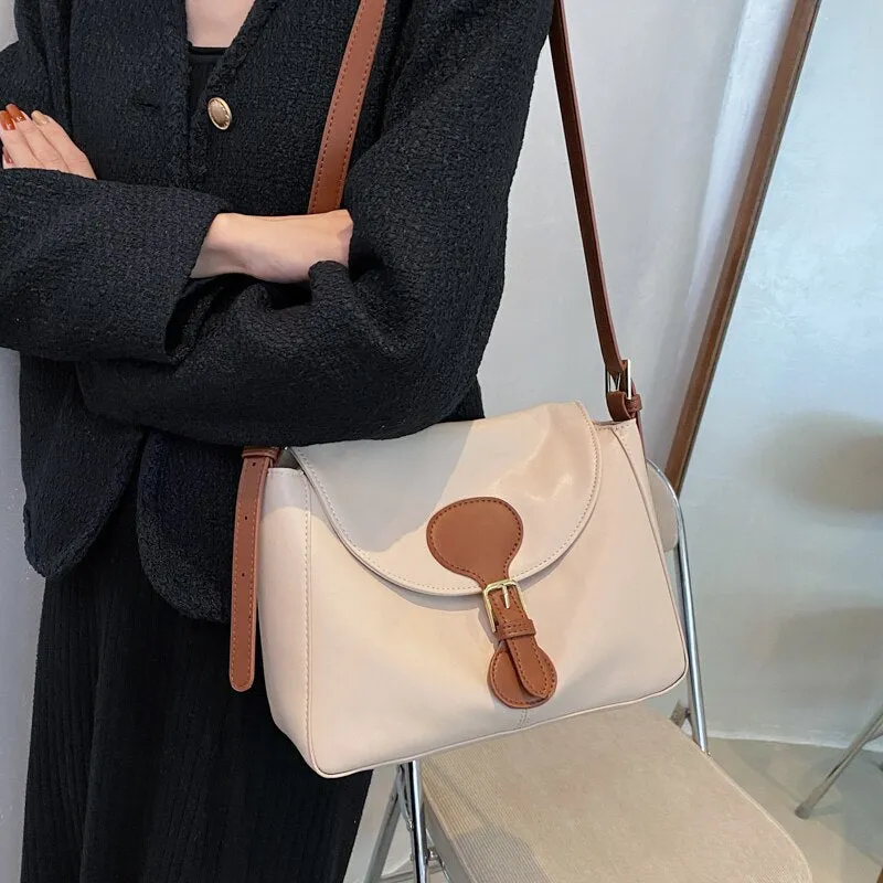 Soft Small PU Leather Flap Crossbody Bags For Women 2021 Winter Color Contrast Branded Trending Shoulder Handbags And Purses