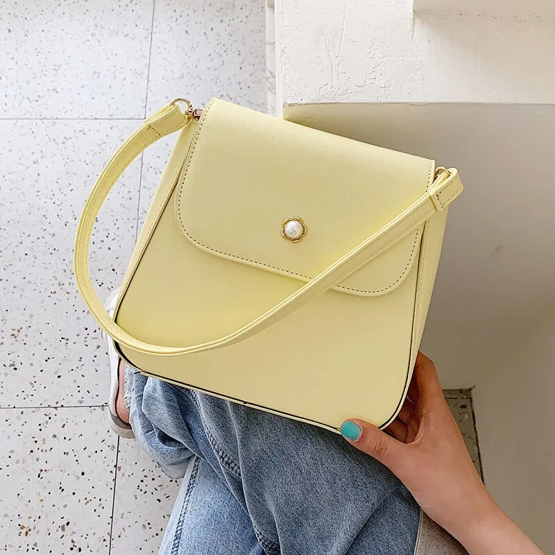 Solid color Leather Crossbody Bags For Women 2021 Travel Handbag Fashion Simple Shoulder Messenger pearl Ladies Cross Body Bag