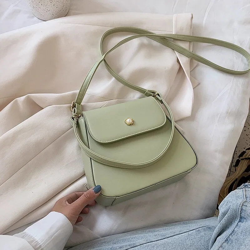 Solid color Leather Crossbody Bags For Women 2021 Travel Handbag Fashion Simple Shoulder Messenger pearl Ladies Cross Body Bag